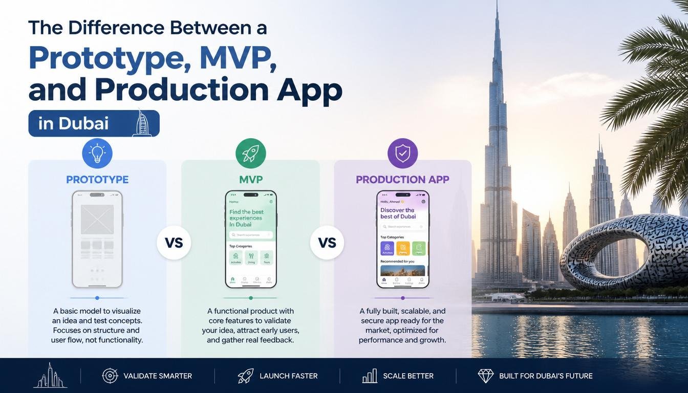 The Difference Between a Prototype, MVP, and Production App in Dubai
